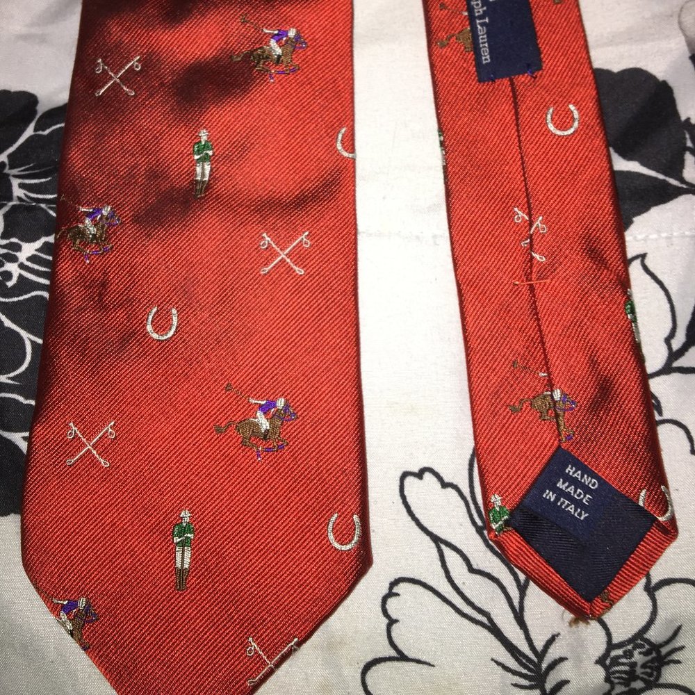 POLO Ralph Lauren horse/rider print Red Silk Tie